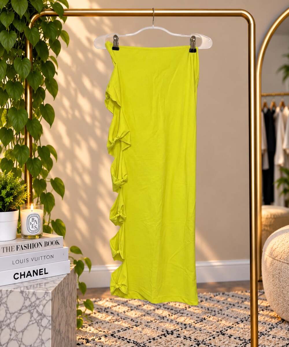 SHEIN Midi Skirt Size US 6 Lime Green Cutout